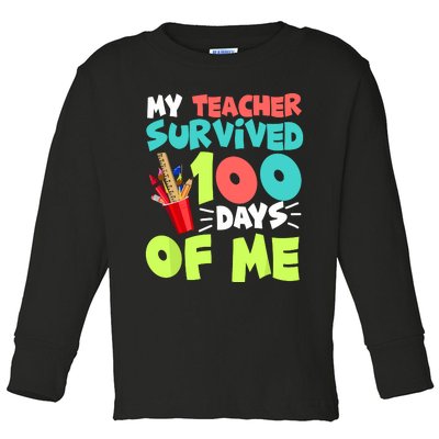 Funny School Gift 100 Days Of School Toddler Long Sleeve Shirt