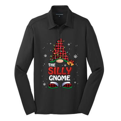 Funny Silly Gnome Buffalo Plaid Matching Family Christmas Gift Silk Touch Performance Long Sleeve Polo