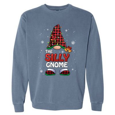 Funny Silly Gnome Buffalo Plaid Matching Family Christmas Gift Garment-Dyed Sweatshirt