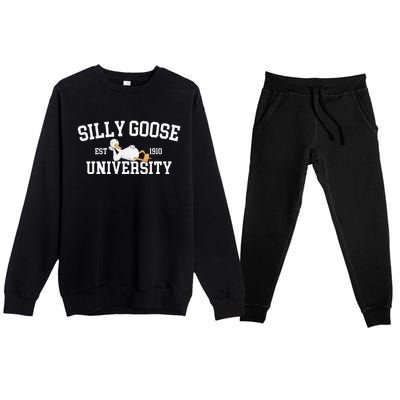 Funny Silly Goose Duck University Meme School Premium Crewneck Sweatsuit Set