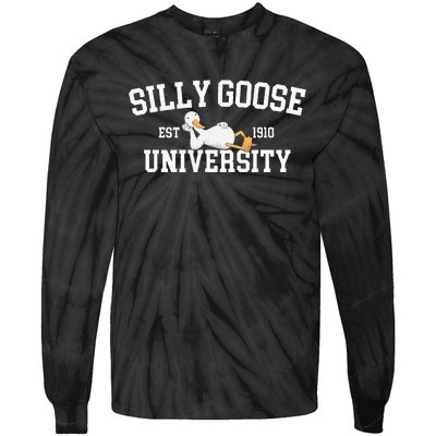 Funny Silly Goose Duck University Meme School Tie-Dye Long Sleeve Shirt