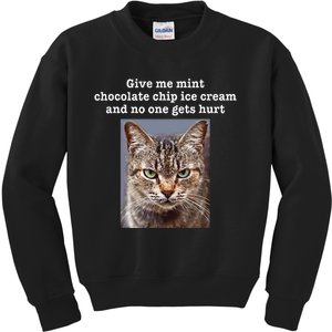 Funny Sarcastic Gray Tabby Cat Mint Chocolate Chip Ice Cream Kids Sweatshirt