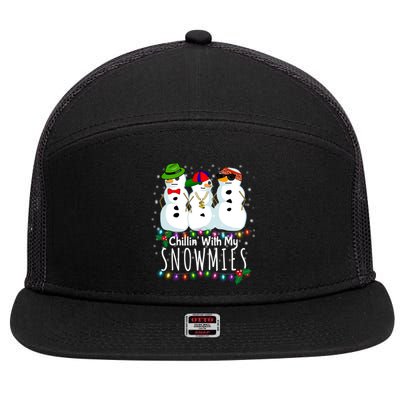 Funny Snowman Gift Christmas Chillin With My Snowmies 7 Panel Mesh Trucker Snapback Hat