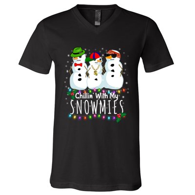 Funny Snowman Gift Christmas Chillin With My Snowmies V-Neck T-Shirt