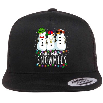 Funny Snowman Gift Christmas Chillin With My Snowmies Flat Bill Trucker Hat