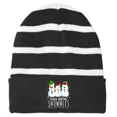 Funny Snowman Gift Christmas Chillin With My Snowmies Striped Beanie with Solid Band