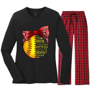 Funny Softball Gift Mom  Pitcher Catcher Lovers Women's Long Sleeve Flannel Pajama Set 