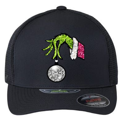 Faux Sequin Grinchmas Hand Merry Christmas Flexfit Unipanel Trucker Cap