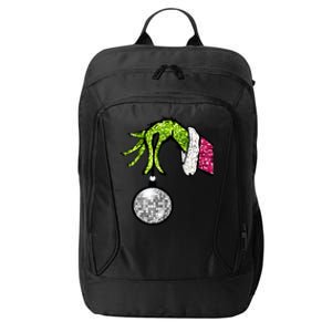 Faux Sequin Grinchmas Hand Merry Christmas City Backpack