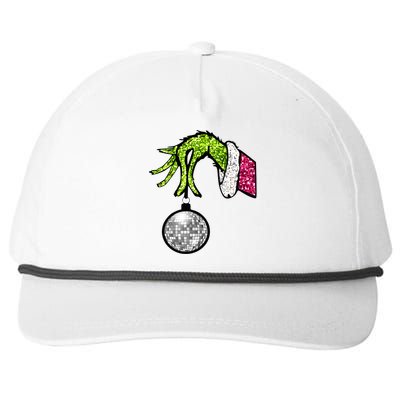 Faux Sequin Grinchmas Hand Merry Christmas Snapback Five-Panel Rope Hat