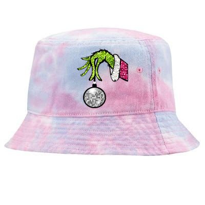 Faux Sequin Grinchmas Hand Merry Christmas Tie-Dyed Bucket Hat