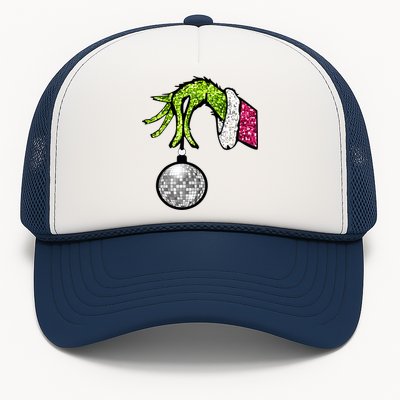 Faux Sequin Grinchmas Hand Merry Christmas Trucker Hat