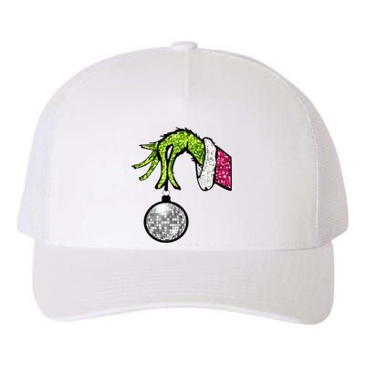 Faux Sequin Grinchmas Hand Merry Christmas Yupoong Adult 5-Panel Trucker Hat