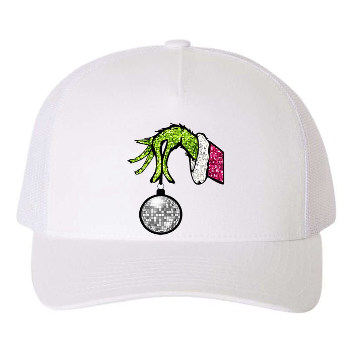 Faux Sequin Grinchmas Hand Merry Christmas Yupoong Adult 5-Panel Trucker Hat