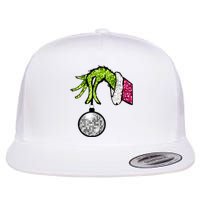 Faux Sequin Grinchmas Hand Merry Christmas Flat Bill Trucker Hat