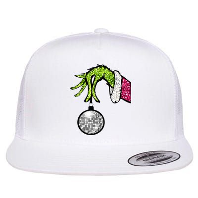 Faux Sequin Grinchmas Hand Merry Christmas Flat Bill Trucker Hat