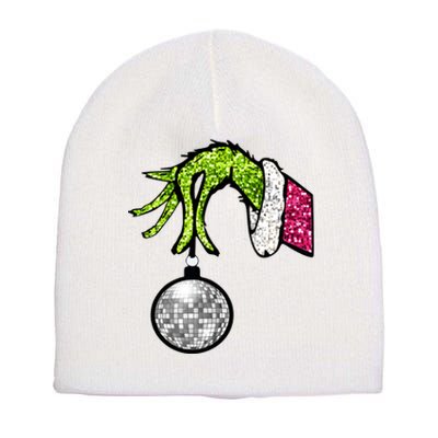 Faux Sequin Grinchmas Hand Merry Christmas Short Acrylic Beanie