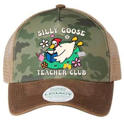 Funny Silly Goose Teacher Club Animal Lover Groovy Teacher Legacy Tie Dye Trucker Hat