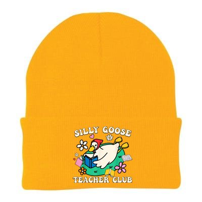 Funny Silly Goose Teacher Club Animal Lover Groovy Teacher Knit Cap Winter Beanie