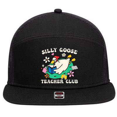 Funny Silly Goose Teacher Club Animal Lover Groovy Teacher 7 Panel Mesh Trucker Snapback Hat