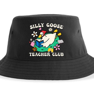 Funny Silly Goose Teacher Club Animal Lover Groovy Teacher Sustainable Bucket Hat