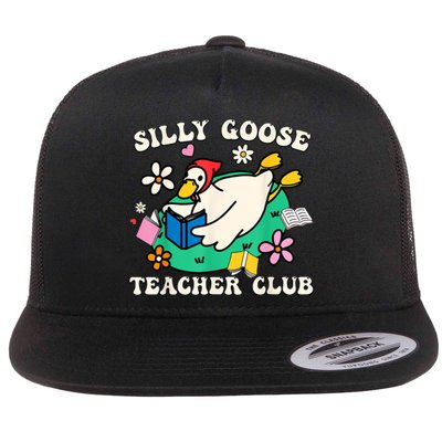 Funny Silly Goose Teacher Club Animal Lover Groovy Teacher Flat Bill Trucker Hat