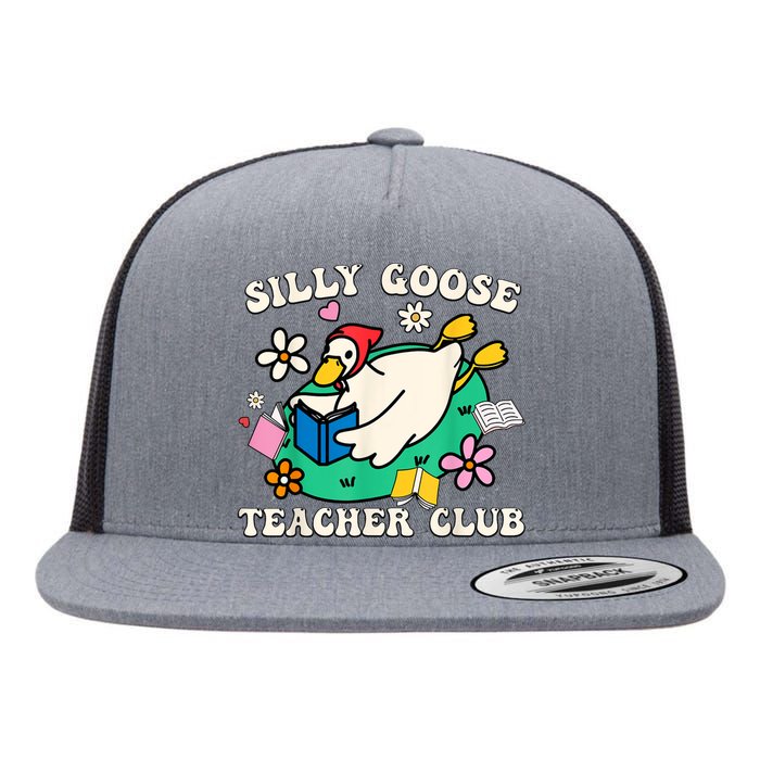 Funny Silly Goose Teacher Club Animal Lover Groovy Teacher Flat Bill Trucker Hat