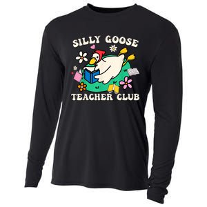 Funny Silly Goose Teacher Club Animal Lover Groovy Teacher Cooling Performance Long Sleeve Crew