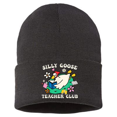 Funny Silly Goose Teacher Club Animal Lover Groovy Teacher Sustainable Knit Beanie