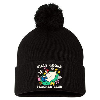 Funny Silly Goose Teacher Club Animal Lover Groovy Teacher Pom Pom 12in Knit Beanie