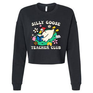 Funny Silly Goose Teacher Club Animal Lover Groovy Teacher Cropped Pullover Crew