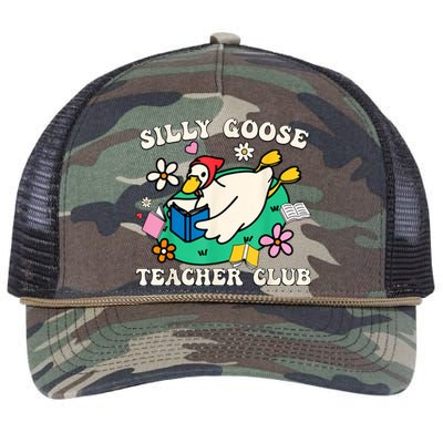 Funny Silly Goose Teacher Club Animal Lover Groovy Teacher Retro Rope Trucker Hat Cap