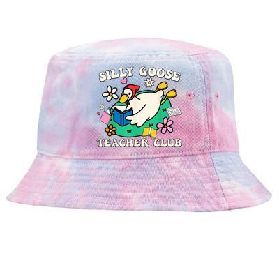 Funny Silly Goose Teacher Club Animal Lover Groovy Teacher Tie-Dyed Bucket Hat