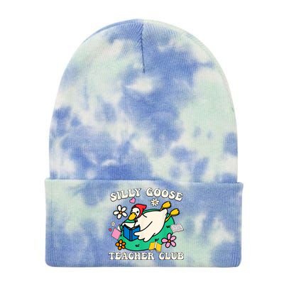 Funny Silly Goose Teacher Club Animal Lover Groovy Teacher Tie Dye 12in Knit Beanie