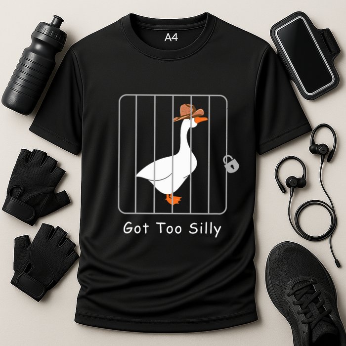 Funny Silly Goose Lover Mugshot Meme Got Too Silly Cooling Performance Crew T-Shirt