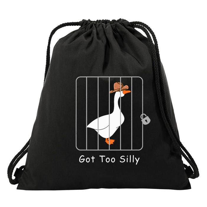 Funny Silly Goose Lover Mugshot Meme Got Too Silly Drawstring Bag