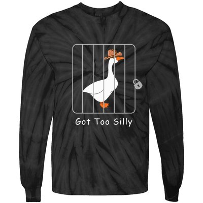 Funny Silly Goose Lover Mugshot Meme Got Too Silly Tie-Dye Long Sleeve Shirt