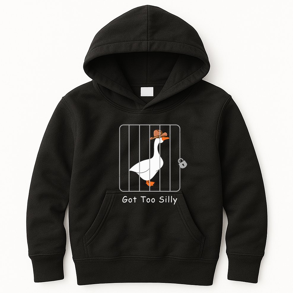 Funny Silly Goose Lover Mugshot Meme Got Too Silly Kids Hoodie