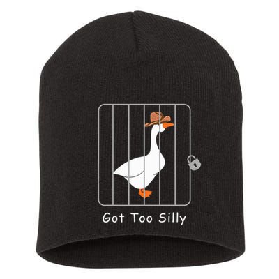 Funny Silly Goose Lover Mugshot Meme Got Too Silly Short Acrylic Beanie