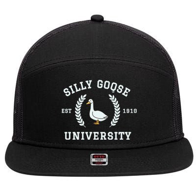 Funny Silly Goose University Funny Gift For Guys 7 Panel Mesh Trucker Snapback Hat