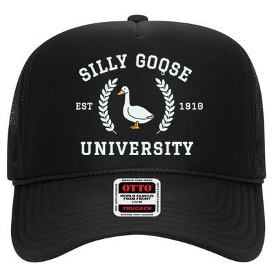 Funny Silly Goose University Funny Gift For Guys High Crown Mesh Back Trucker Hat