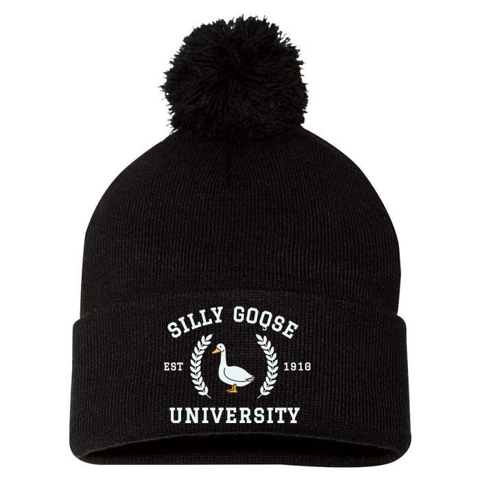 Funny Silly Goose University Funny Gift For Guys Pom Pom 12in Knit Beanie