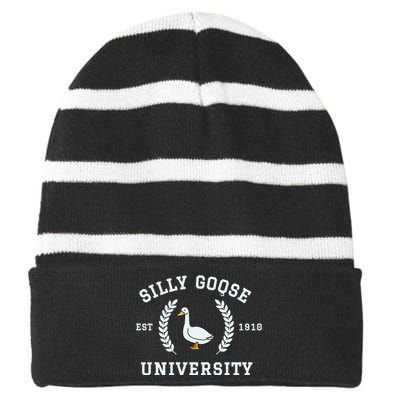 Funny Silly Goose University Funny Gift For Guys Striped Beanie with Solid Band