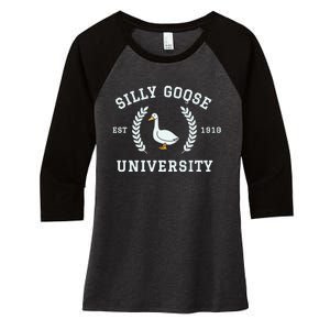 Funny Silly Goose University Funny Gift For Guys Women's Tri-Blend 3/4-Sleeve Raglan Shirt