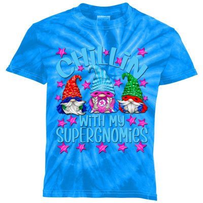 Funny Superhero Gnomes Chillin With My Gnomies Gift Kids Tie-Dye T-Shirt