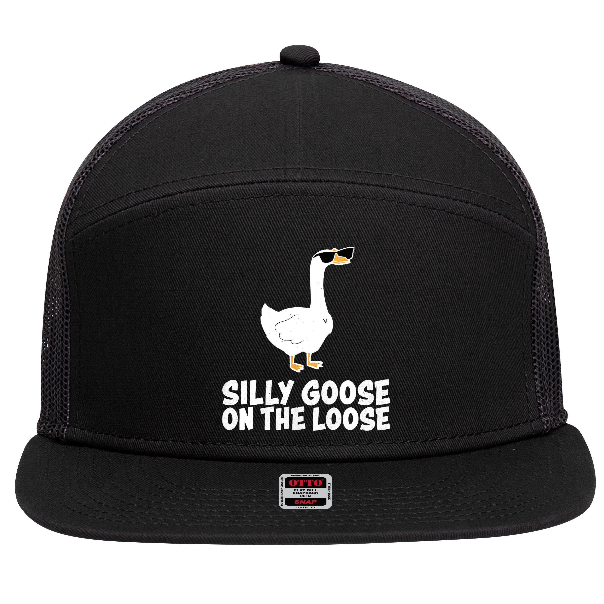 Funny Silly Goose On The Loose 7 Panel Mesh Trucker Snapback Hat