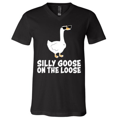 Funny Silly Goose On The Loose V-Neck T-Shirt