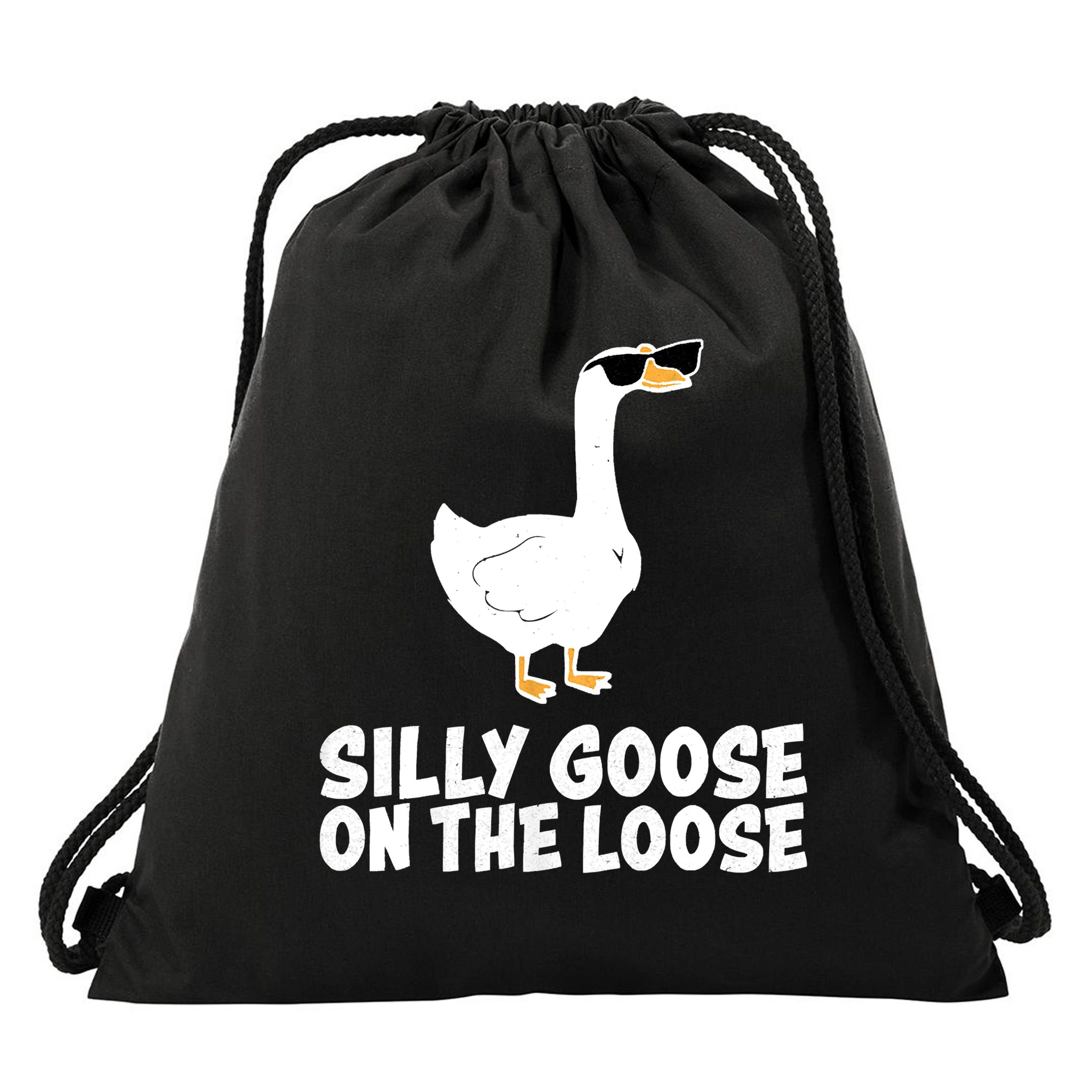 Funny Silly Goose On The Loose Drawstring Bag