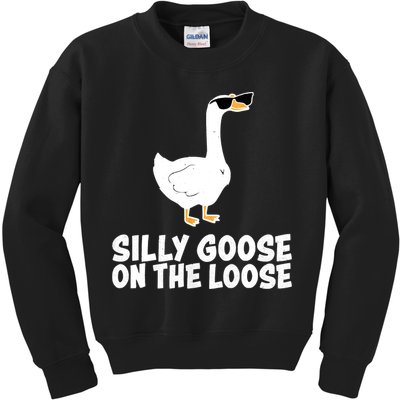 Funny Silly Goose On The Loose Kids Sweatshirt