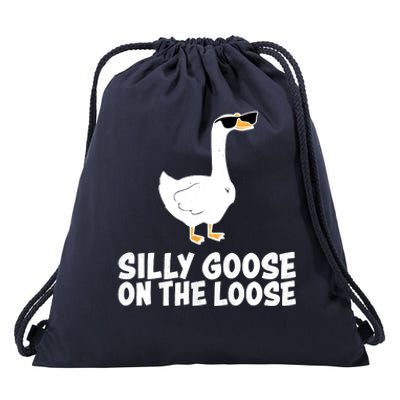 Funny Silly Goose On The Loose Drawstring Bag